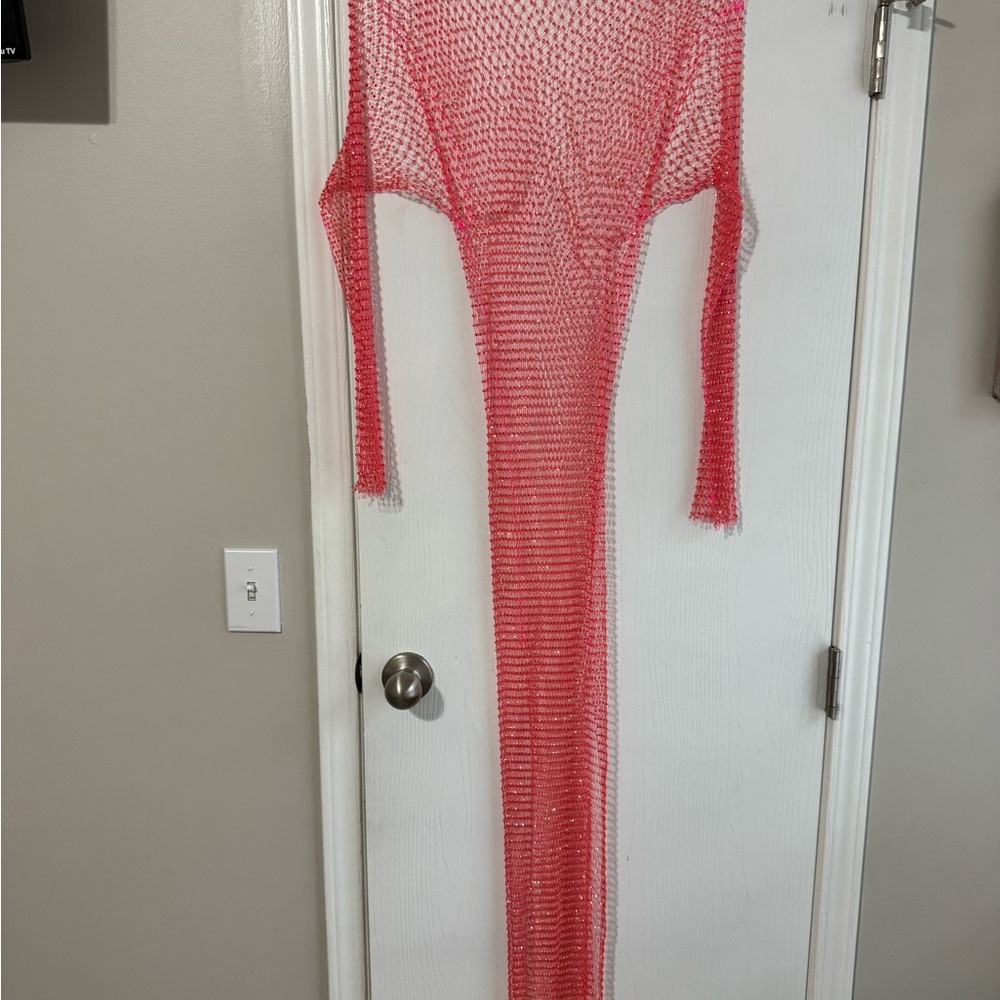 Pink Mesh Long Sleeve Dress